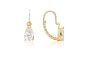 Arany baba és gyermek fülbevaló elölkapcsos fehér csepp alakú kővel - Arany gyerek fülbevaló