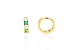 Arany baba fülbevaló bepattintós karika zöld és fehér kövekkel 7mm - Arany gyerek fülbevaló