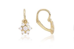 Arany baba fülbevaló elölkapcsos csillagvirág fehér kövekkel - Arany baba fülbevalók