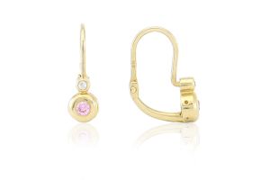 Arany baba és gyermek fülbevaló elölkapcsos dupla button rózsaszín és fehér - Arany gyerek fülbevaló