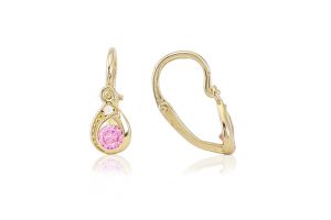 Arany baba fülbevaló elölkapcsos elegáns csepp rózsaszín és fehér kövekkel - Arany baba fülbevalók