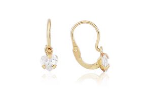 Arany baba fülbevaló elölkapcsos foglaltköves szívecske fehér kővel - 