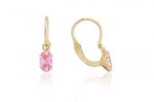 Arany baba fülbevaló elölkapcsos elegáns foglalt ovális rózsaszín kővel - Arany baba fülbevalók