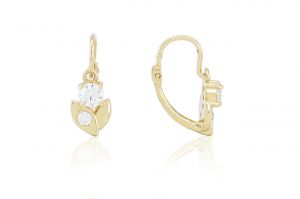 Arany baba és gyermek fülbevaló elölkapcsos kisvirág fehér kövekkel - Ezüst gyerek fülbevaló