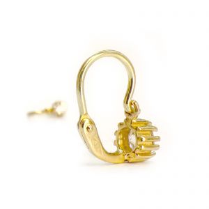 Arany baba fülbevaló nagy fehér kővel - klasszikus fazon, 14K előlkapcsos zár - 