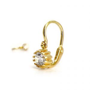 Arany baba fülbevaló nagy fehér kővel - klasszikus fazon, 14K előlkapcsos zár - Arany gyerek fülbevaló