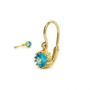 Arany baba fülbevaló nagy világoskék kővel - 14K előlkapcsos zár - Arany gyerek fülbevaló