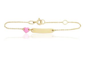Baba arany karkötő vékony Anker lapbetéttel rózsaszín szívecskével - Baba arany karkötő