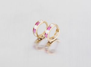 Arany baba és gyermek fülbevaló pink fehér bepattintós 8mm - Arany gyerek fülbevaló