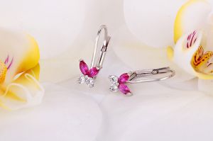 Fehérarany gyermekfülbevaló pink-fehér kővel x.-a140.4.10f-p - Arany gyerek fülbevaló