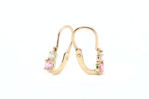 Halványrózsaszín és fehér köves bébi és gyermek arany fülbevaló - Arany baba fülbevalók