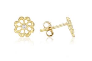 Arany fülbevaló stekkeres áttört virág egy pici kővel - Arany gyerek fülbevaló