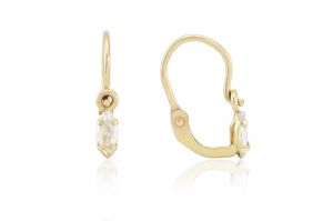 Arany gyermek fülbevaló elölkapcsos foglalt köves pici navett fehér kővel - Arany gyerek fülbevaló