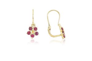 Arany gyermek fülbevaló elölkapcsos csillagvirág bordó kövekkel - Arany gyerek fülbevaló