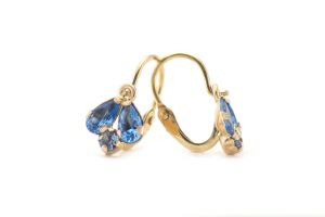 Arany baba és gyermek fülbevaló elölkapcsos méhecske kék kővel - Arany gyerek fülbevaló