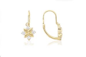 Arany baba fülbevaló elölkapcsos négyköves fehér kövekkel - Arany gyerek fülbevaló