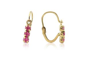 Arany gyermek fülbevaló elölkapcsos rózsaszín kővel - Arany gyerek fülbevaló