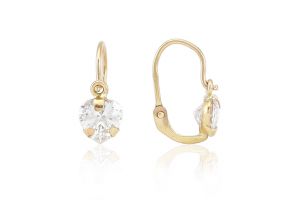 Arany gyermek fülbevaló elölkapcsos foglalt köves nagy szívecske fehér kővel - Arany gyerek fülbevaló
