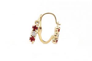 Arany gyermek fülbevaló elölkapcsos 3 köves piros-fehér - Arany gyerek fülbevaló