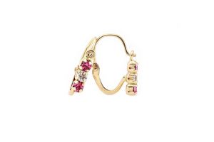 Arany gyermek fülbevaló elölkapcsos rózsaszín fehér 3 köves - Arany gyerek fülbevaló