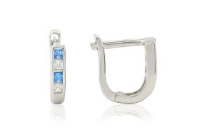 Ezüst baba és gyermek fülbevaló franciakapcsos világoskék és fehér kövekkel - 