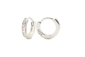 Ezüst baba fülbevaló keskeny karika rózsaszan-fehér - Ezüst baba fülbevalók