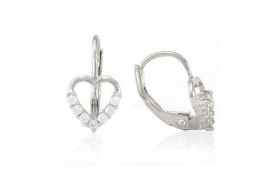 Ezüst gyermek fülbevaló patentzáras áttört szívecske félig fehér köves - Ezüst gyerek fülbevaló