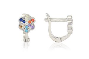 Ezüst baba fülbevaló franciakapcsos tarka köves virág - 