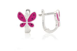 Ezüst baba és gyermek fülbevaló franciakapcsos pillangó pink - Ezüst gyerek fülbevaló