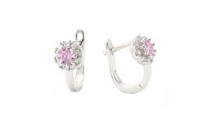 Ezüst baba fülbevaló franciakapcsos rózsaszín fehér kövekkel - 