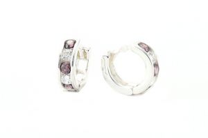 Ezüst baba fülbevaló karika rodolit-fehér kövekkel 6mm - 