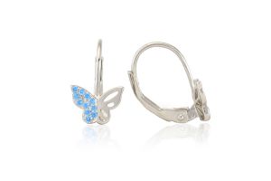 Ezüst gyermek fülbevaló patentzáras pillangó félig köves világoskék - Ezüst gyerek fülbevaló