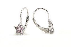 Ezüst gyermek fülbevaló rózsaszín kövel csillag alakú - Ezüst gyerek fülbevaló