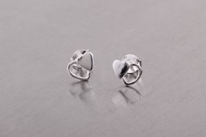 Ezüst fülbevaló dupla szív ek-e-033 - Arany baba fülbevalók