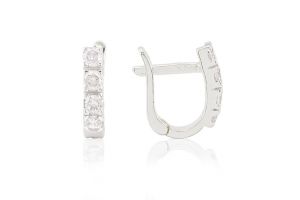 Ezüst fülbevaló franciazáras foglalt fehér kövekkel - Arany baba fülbevalók