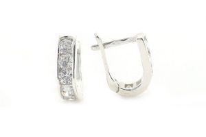 Ezüst fülbevaló franciazáras fehér kövekkel ródiumbevonatos - Ezüst gyerek fülbevaló