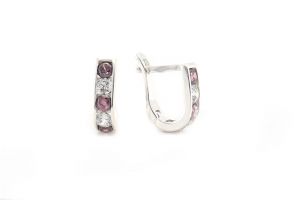 Ezüst fülbevaló franciazáras rodolit-fehér kövekkel - Arany baba fülbevalók