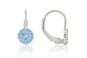Ezüst fülbevaló patentzáras kör díszítéssel kék köves - Ezüst gyerek fülbevaló