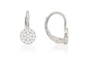Ezüst fülbevaló patentzáras kör díszítéssel fehér köves - Ezüst gyerek fülbevaló