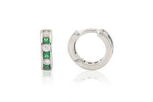Ezüst gyermek fülbevaló bepattintós karika zöld és fehér kövekkel 8mm - Ezüst gyerek fülbevaló