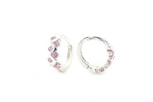 Rózsaszín köves hullámmintás ezüst gyermek fülbevaló - Ezüst gyerek fülbevaló