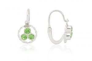 Ezüst gyermek fülbevaló elölkapcsos 3 zöld köves - Ezüst gyerek fülbevaló
