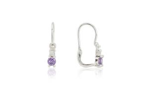 Fehér és lila köves elegáns előlkapcsos ezüst gyermek fülbevaló - Ezüst gyerek fülbevaló