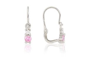 Ezüst gyermek fülbevaló előlkapcsos kétköves szoliter ródiumbevonatos - Arany baba fülbevalók