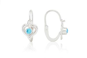 Ezüst gyermek fülbevaló elölkapcsos szívecske türkizkék kővel - Ezüst gyerek fülbevaló