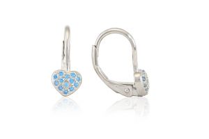 Ezüst gyermek fülbevaló patentzáras szívecske kék köves - Ezüst gyerek fülbevaló