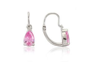 Fehér arany baba és gyermek fülbevaló elölkapcsos csepp alakú kővel rózsaszín - Arany baba fülbevalók