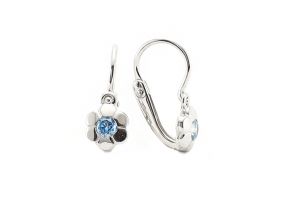 Fehér arany baba fülbevaló elölkapcsos virág világoskék kővel - Arany baba fülbevalók