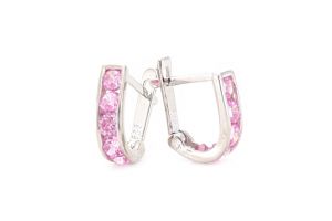 Fehérarany baba fülbevaló rózsaszín kővel 6mm belső méret - Arany baba fülbevalók