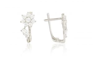 Fehér arany baba és gyermek fülbevaló franciakapcsos virág levéllel fehér köves - Arany baba fülbevalók